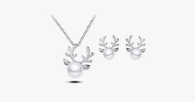 Crystal Antler Pearl Earrings & Necklace Set