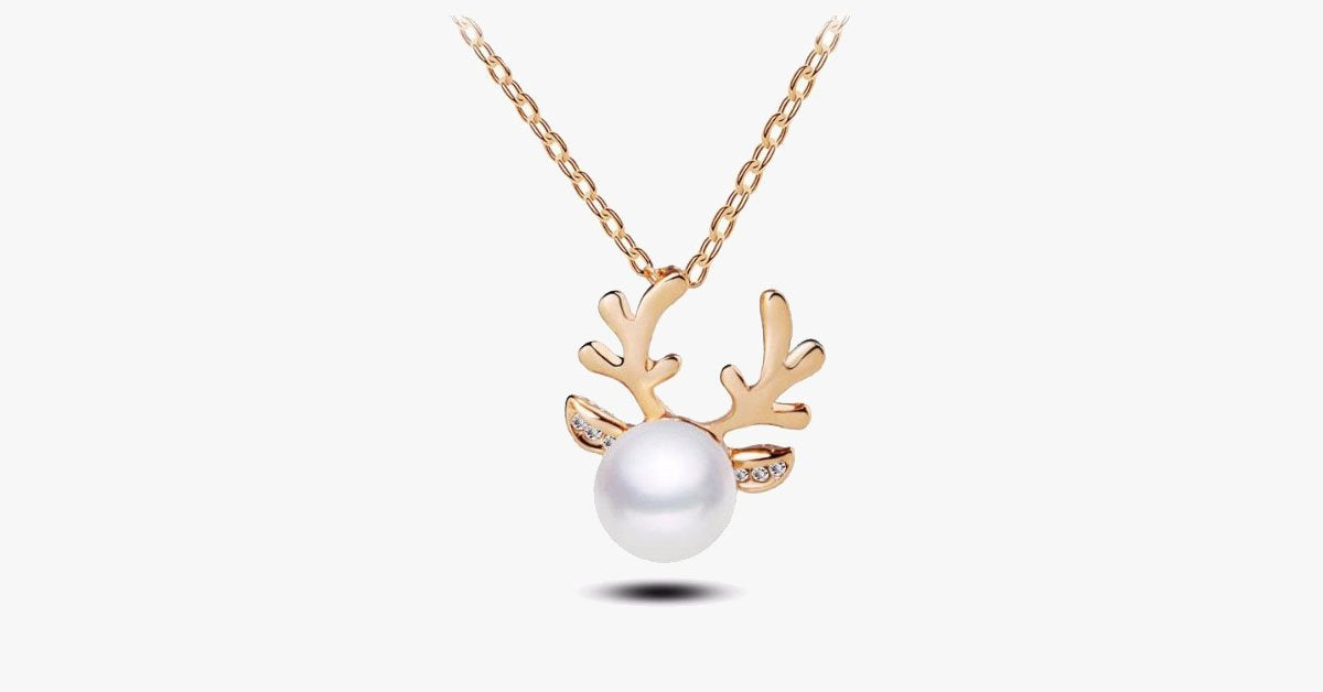 Crystal Antler Pearl Earrings & Necklace Set