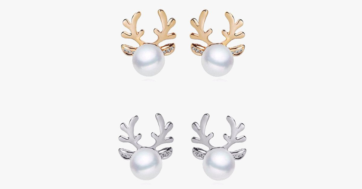 Crystal Antler Pearl Earrings & Necklace Set