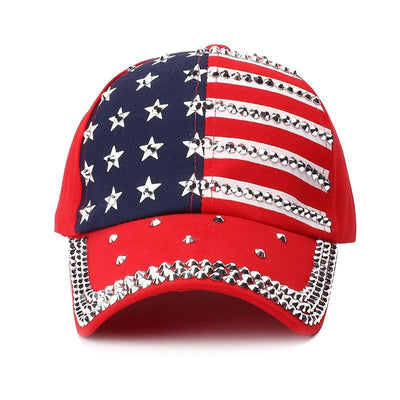 American Flag Cap, Diamond Studded Baseball Cap