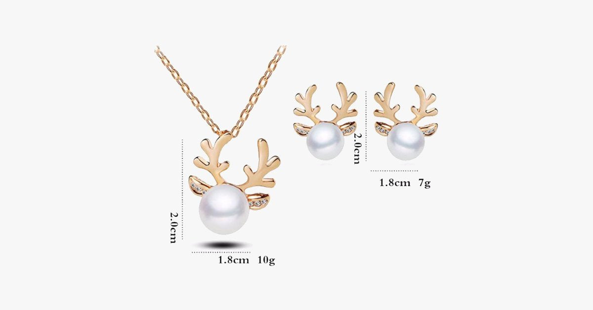 Crystal Antler Pearl Earrings & Necklace Set