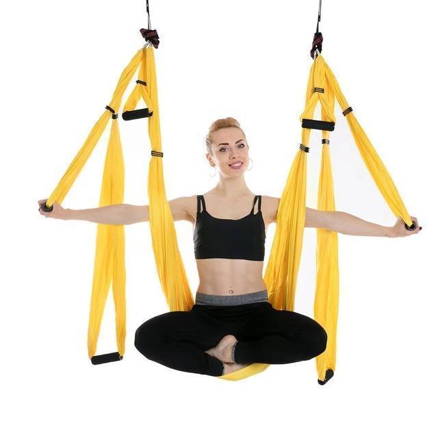 Aerial yoga hammock 6 handles strap, home gym hanging belt swing, anti-gravity aerial traction device