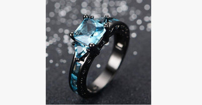 Aquamarine Gemstone Ring - 10kt Black Gold Plated