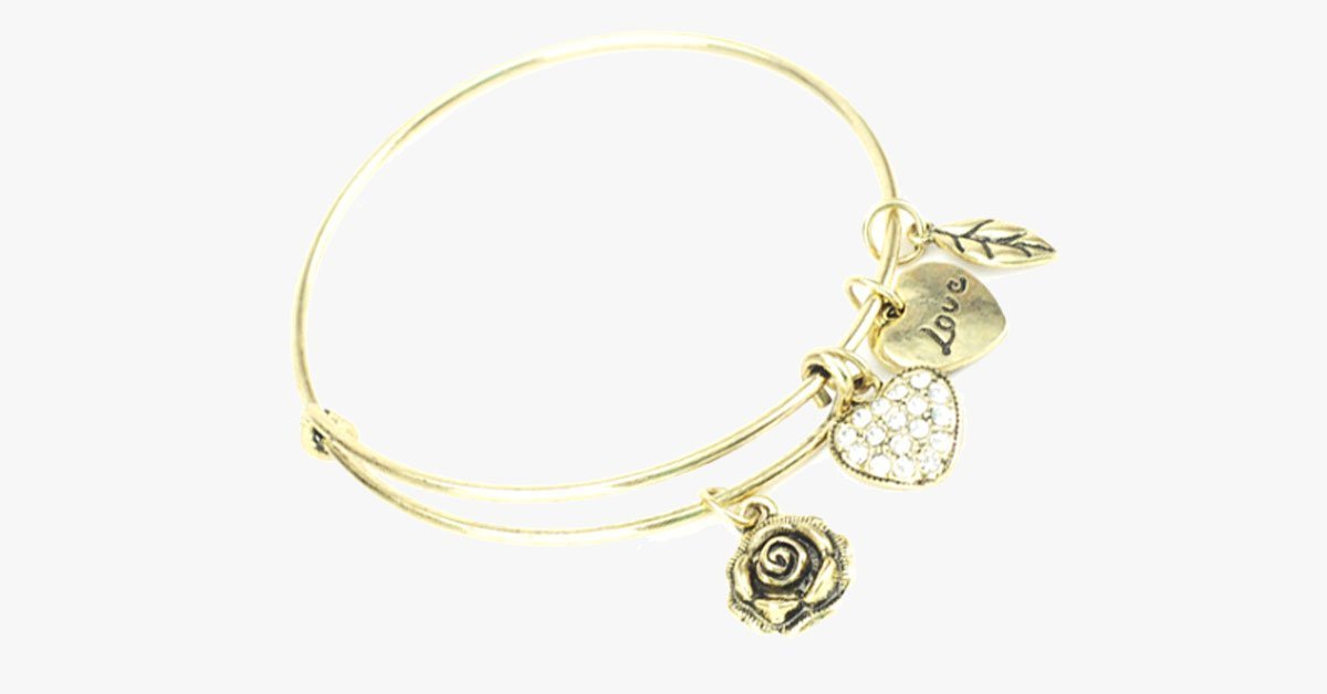 Rose Heart Charm Bangle