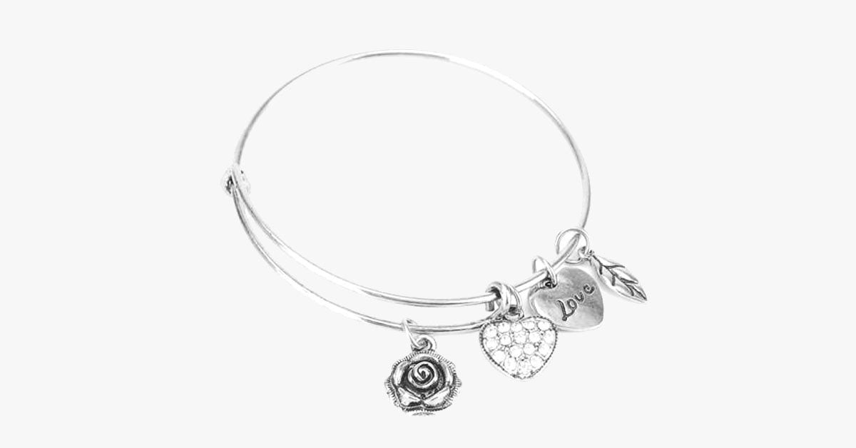 Rose Heart Charm Bangle