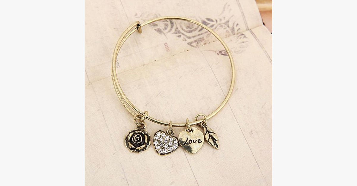 Rose Heart Charm Bangle