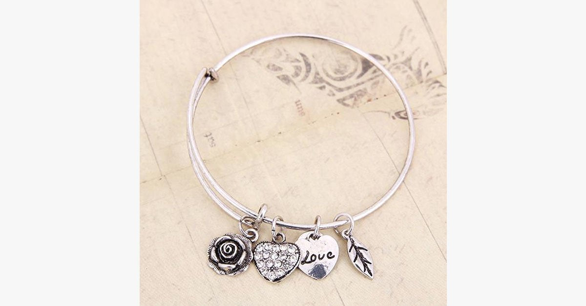 Rose Heart Charm Bangle