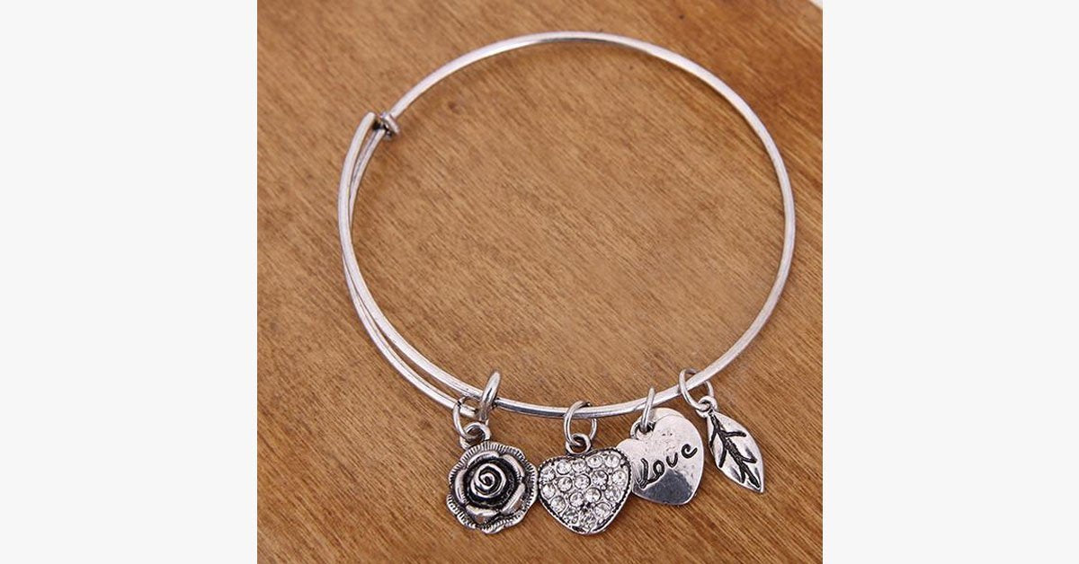 Rose Heart Charm Bangle