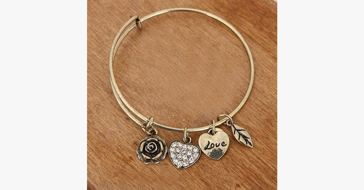 Rose Heart Charm Bangle