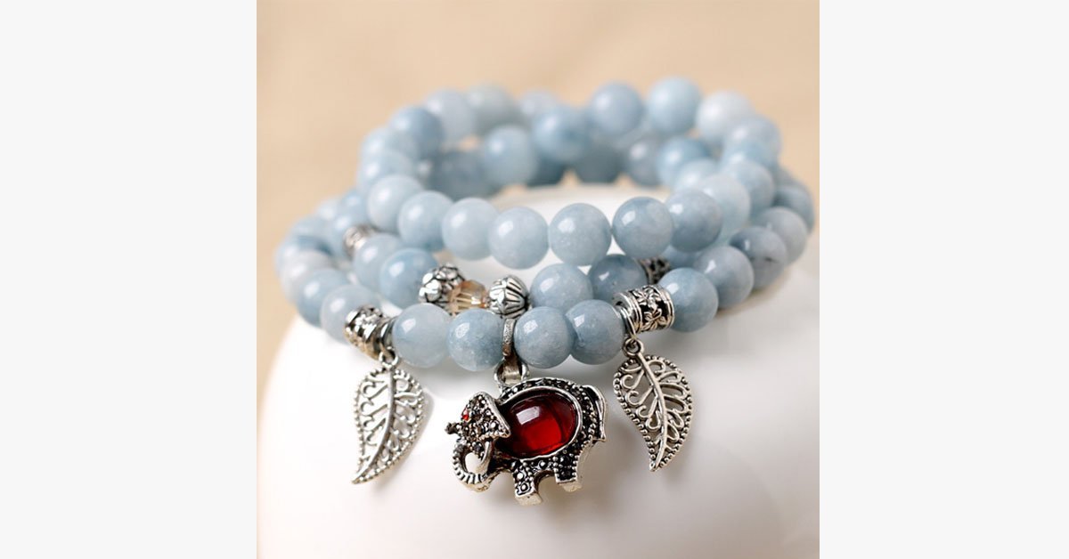 Aquamarine Multi-layer Ruby Stone Elephant Bracelet