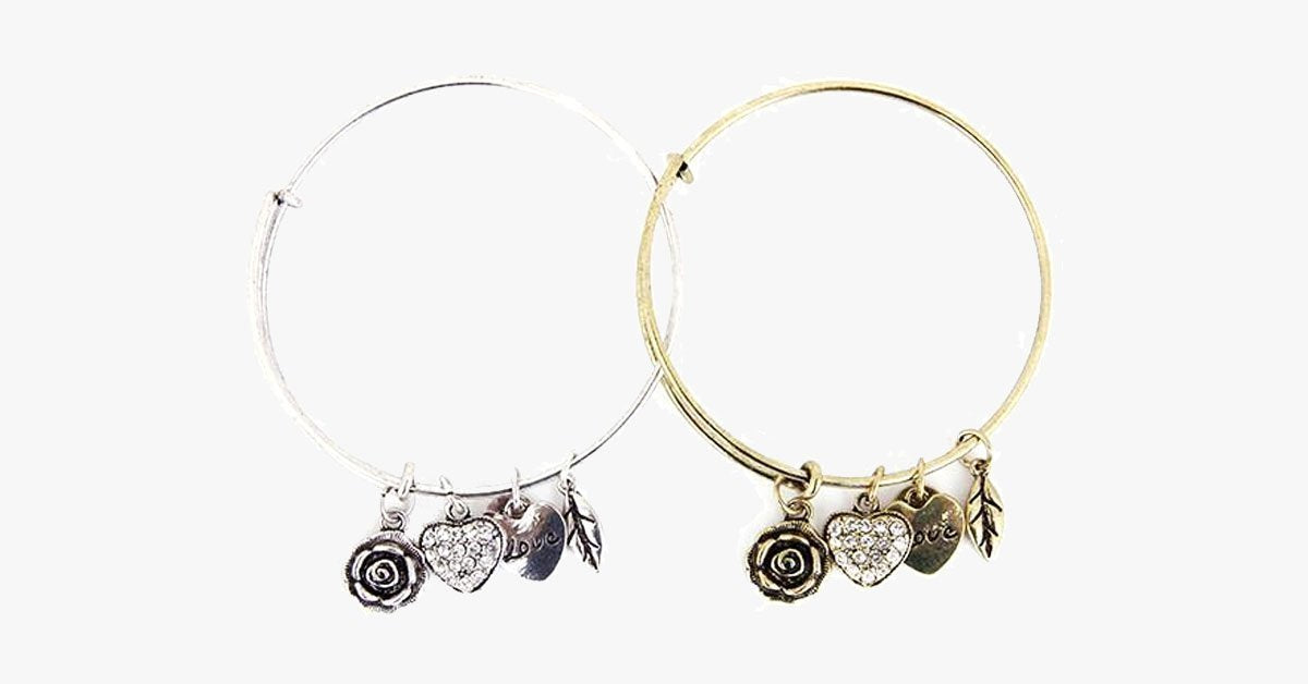 Rose Heart Charm Bangle