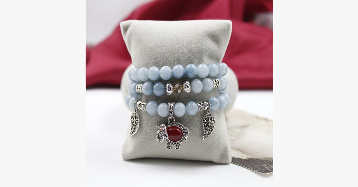 Aquamarine Multi-layer Ruby Stone Elephant Bracelet