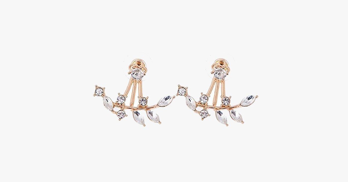 Chic Rhine-stoned Leaf Branch Earrings For Women