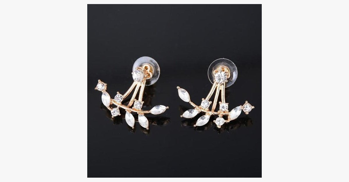 Chic Rhine-stoned Leaf Branch Earrings For Women