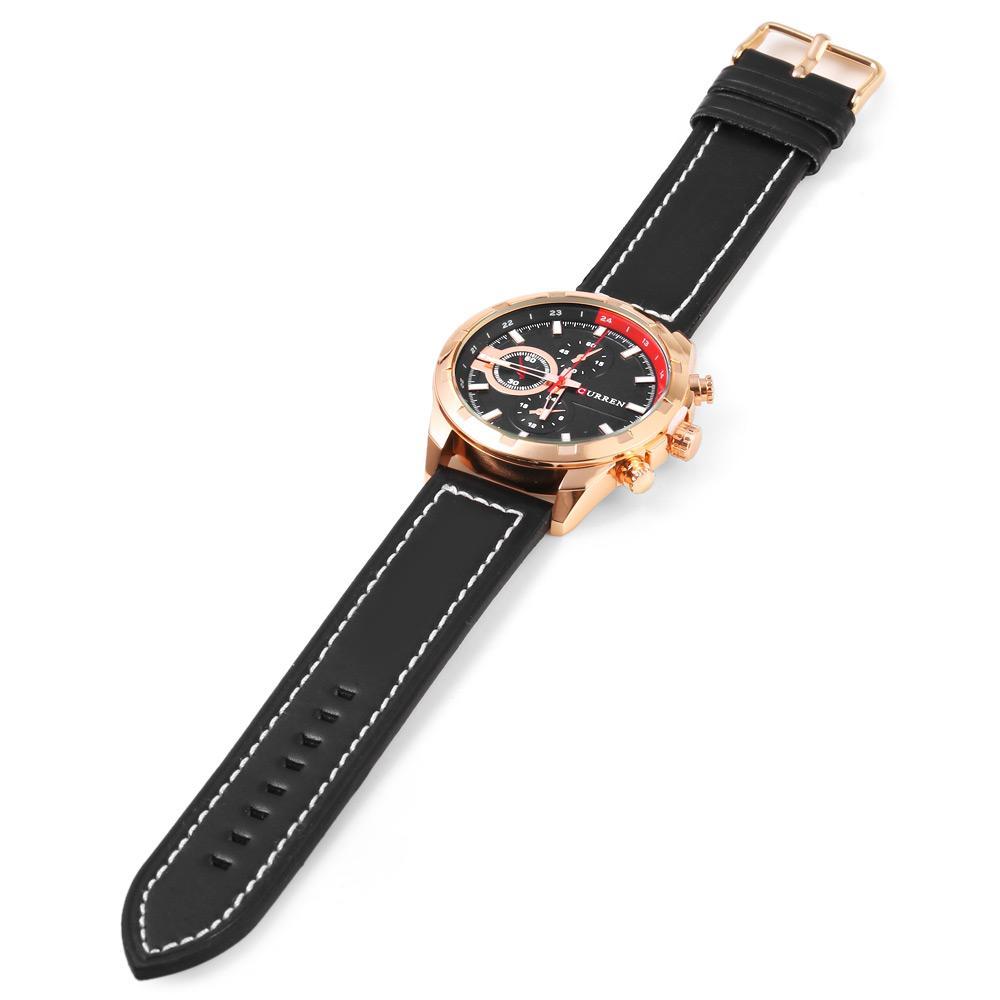 Decoration Sub-dial Quartz Watch Genuine Leather Band