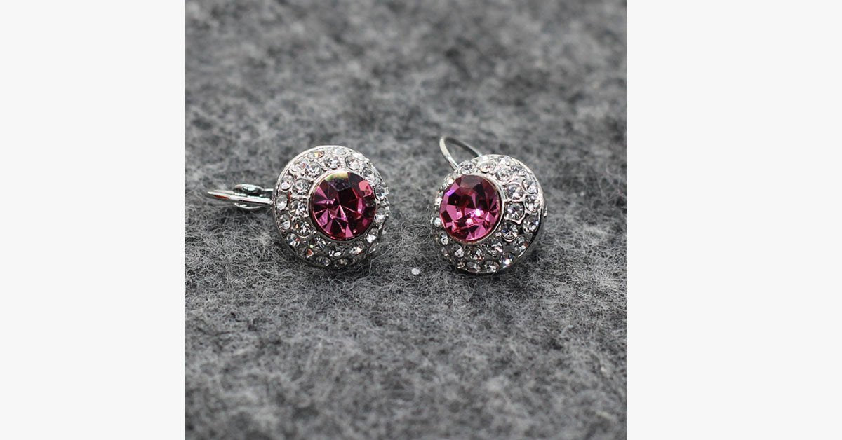 Austrian Crystal Round Dangle Drop Earrings