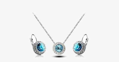 Austrian Crystals Round Moon River Jewelry Set - Ear Rings, Pendant & Necklace in a Fashionable Set