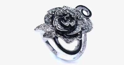 Black Rose Silver Plated Crystal Ring