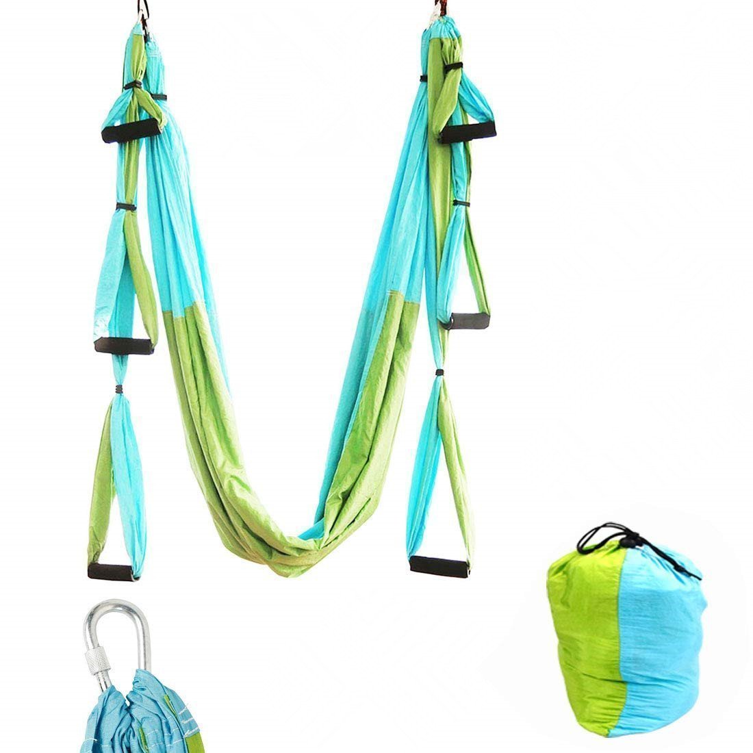 Aerial yoga hammock 6 handles strap, home gym hanging belt swing, anti-gravity aerial traction device