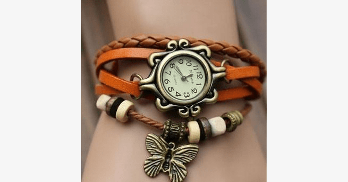 Butterfly Wrap Watches - Multi-Color Genuine Leather Snap Back Watch