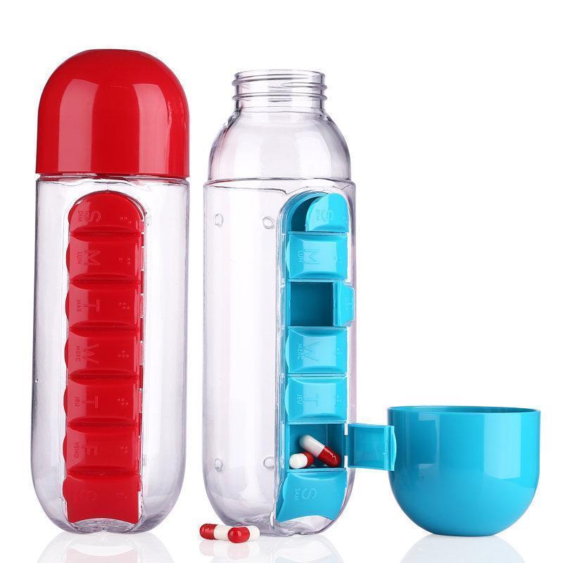 600ml Water Bottle Daily Pill Storage Organizer Box