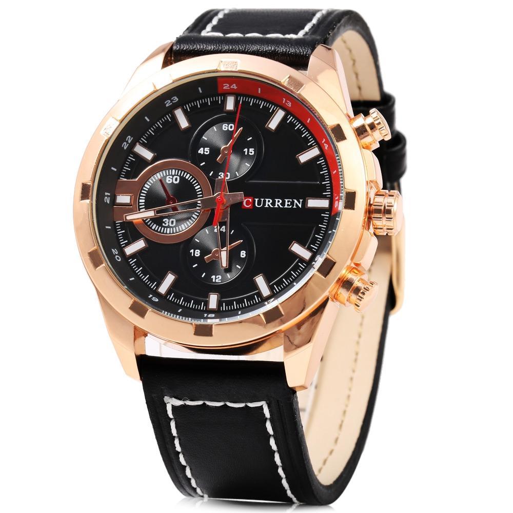 Decoration Sub-dial Quartz Watch Genuine Leather Band