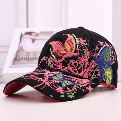 Butterfly Embroidered Baseball Cap,Duck Tongue Sports Sunhat