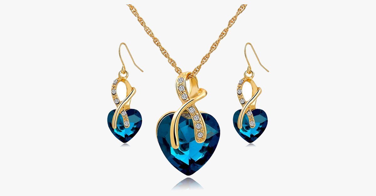 Crystal Gem Heart Necklace Set
