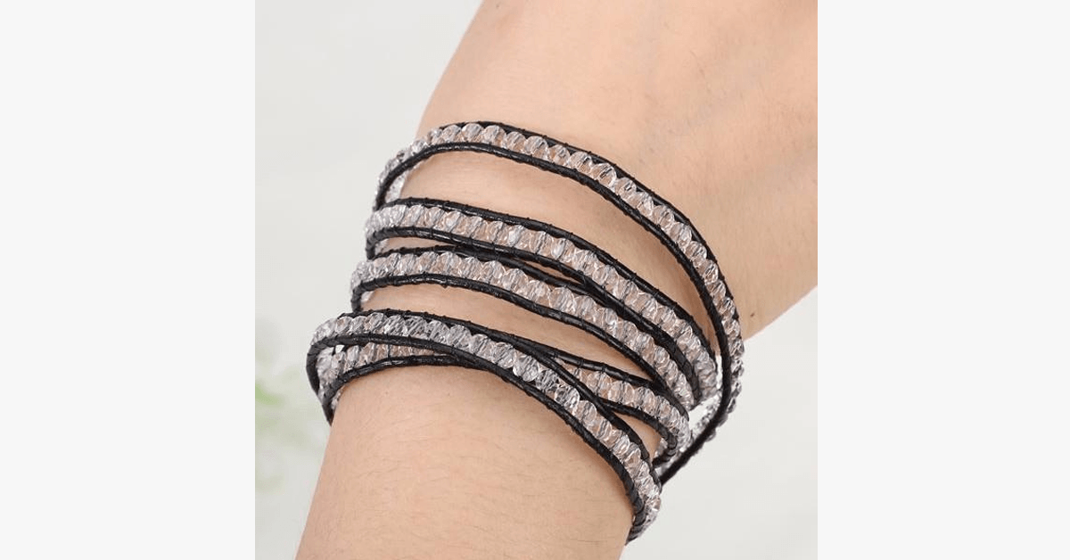 Black on Clear Crystal Wrap Bracelet