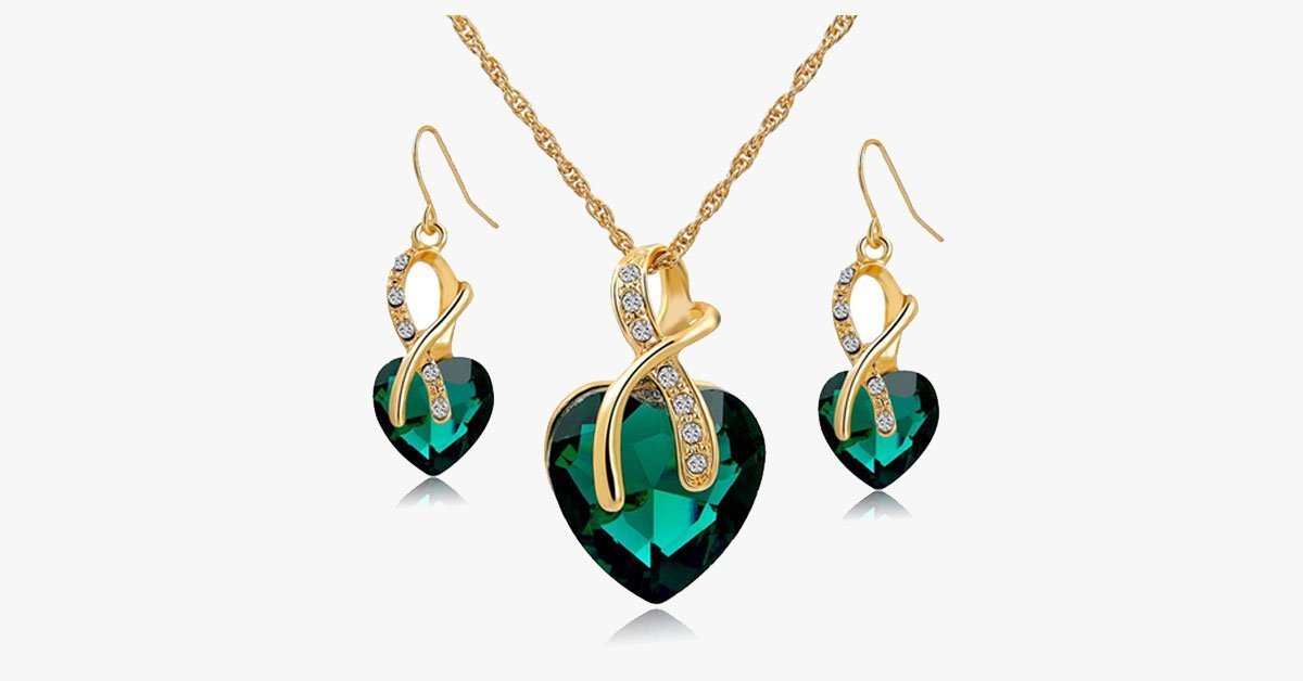 Crystal Gem Heart Necklace Set