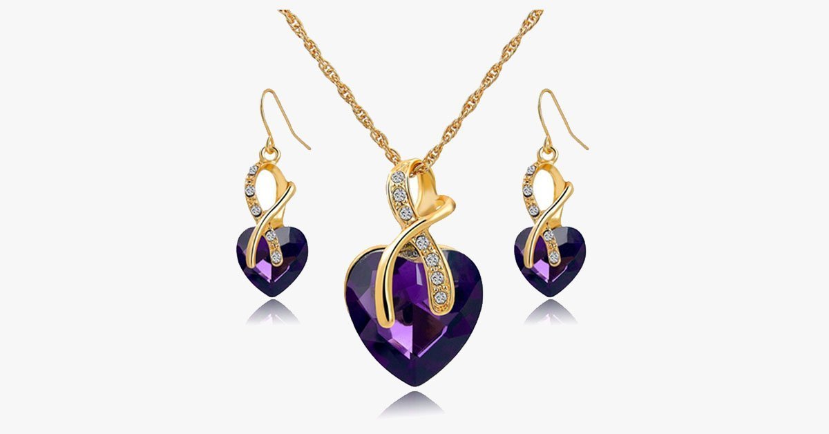 Crystal Gem Heart Necklace Set
