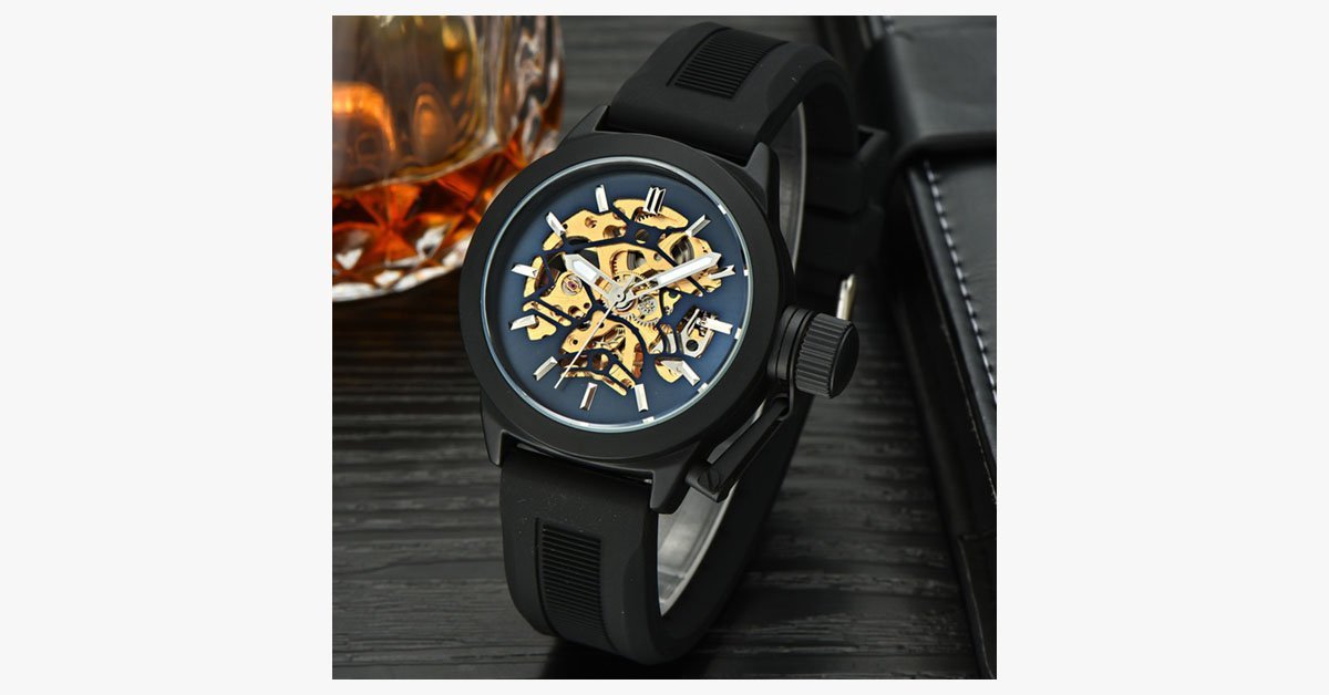 Black Silicone Strap Mechanical Watch
