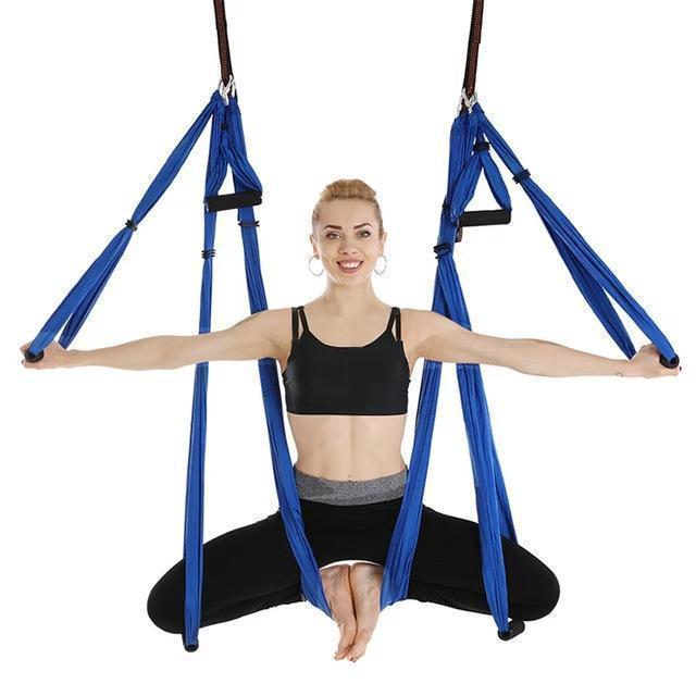 Aerial yoga hammock 6 handles strap, home gym hanging belt swing, anti-gravity aerial traction device