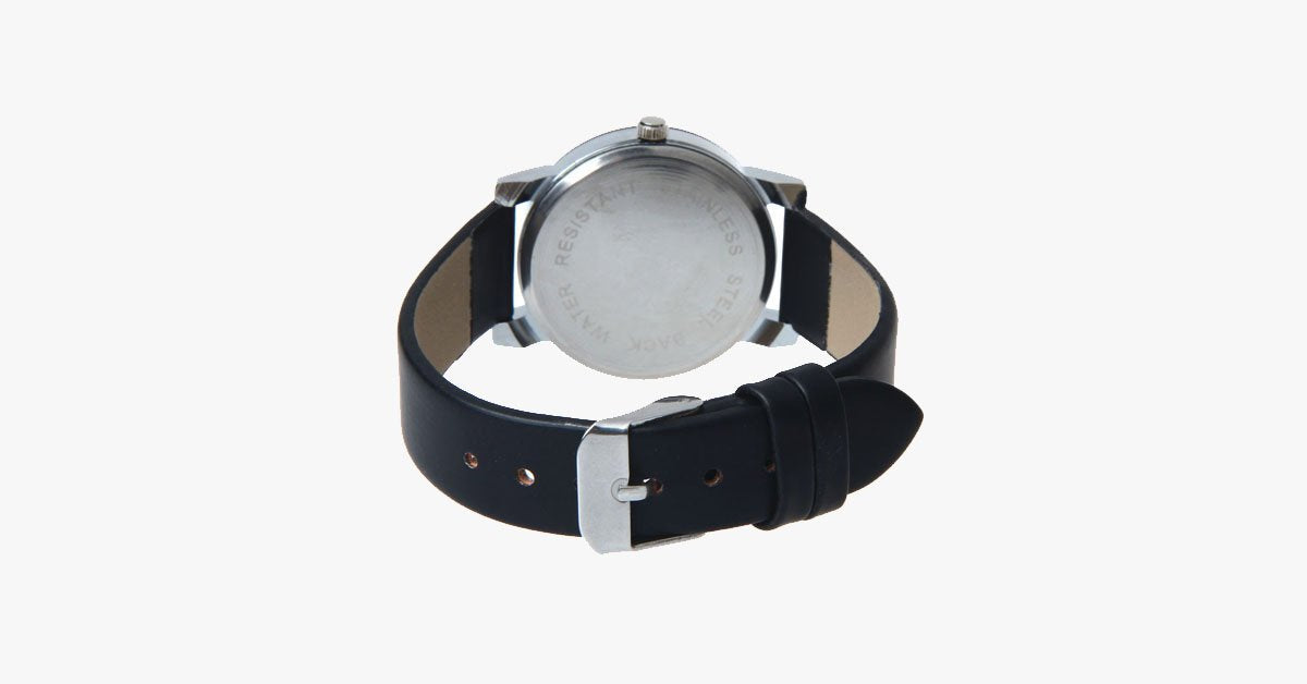 Black Leather Quartz Analog Watch