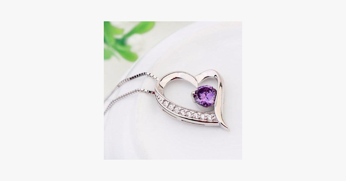 Crystal Heart Silver Pendant(Purple)