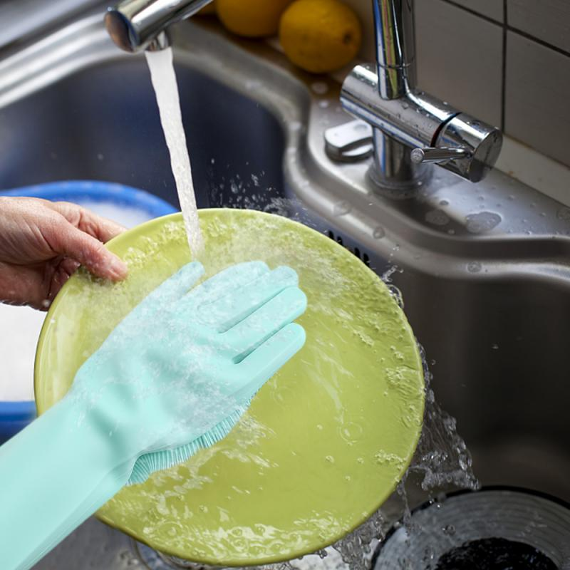 2 in 1 Silicon Dish Scrubber Gloves