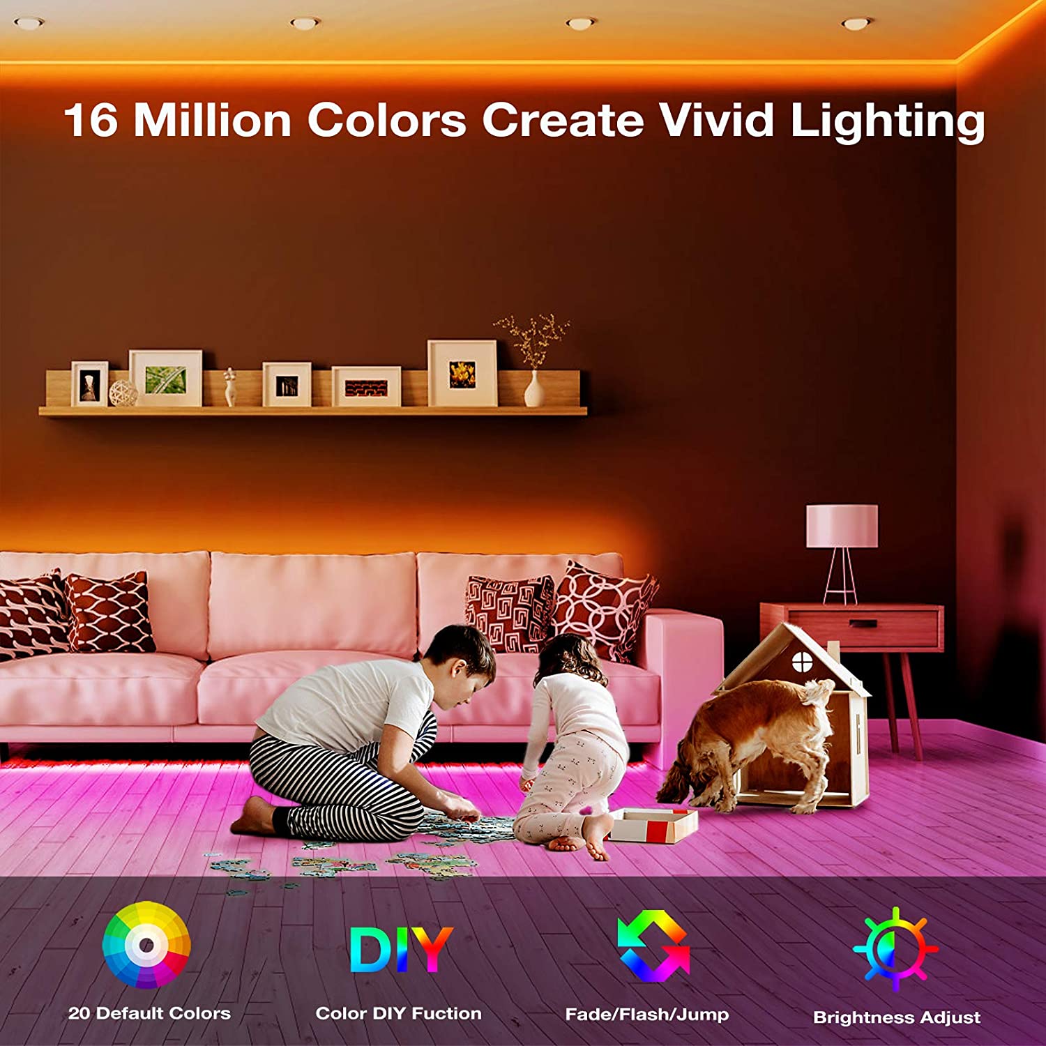 50ft RGB Led Strip Lights, Volivo Color Changing Led Light Strips Kit with Remote Control, Led Lights for Bedroom