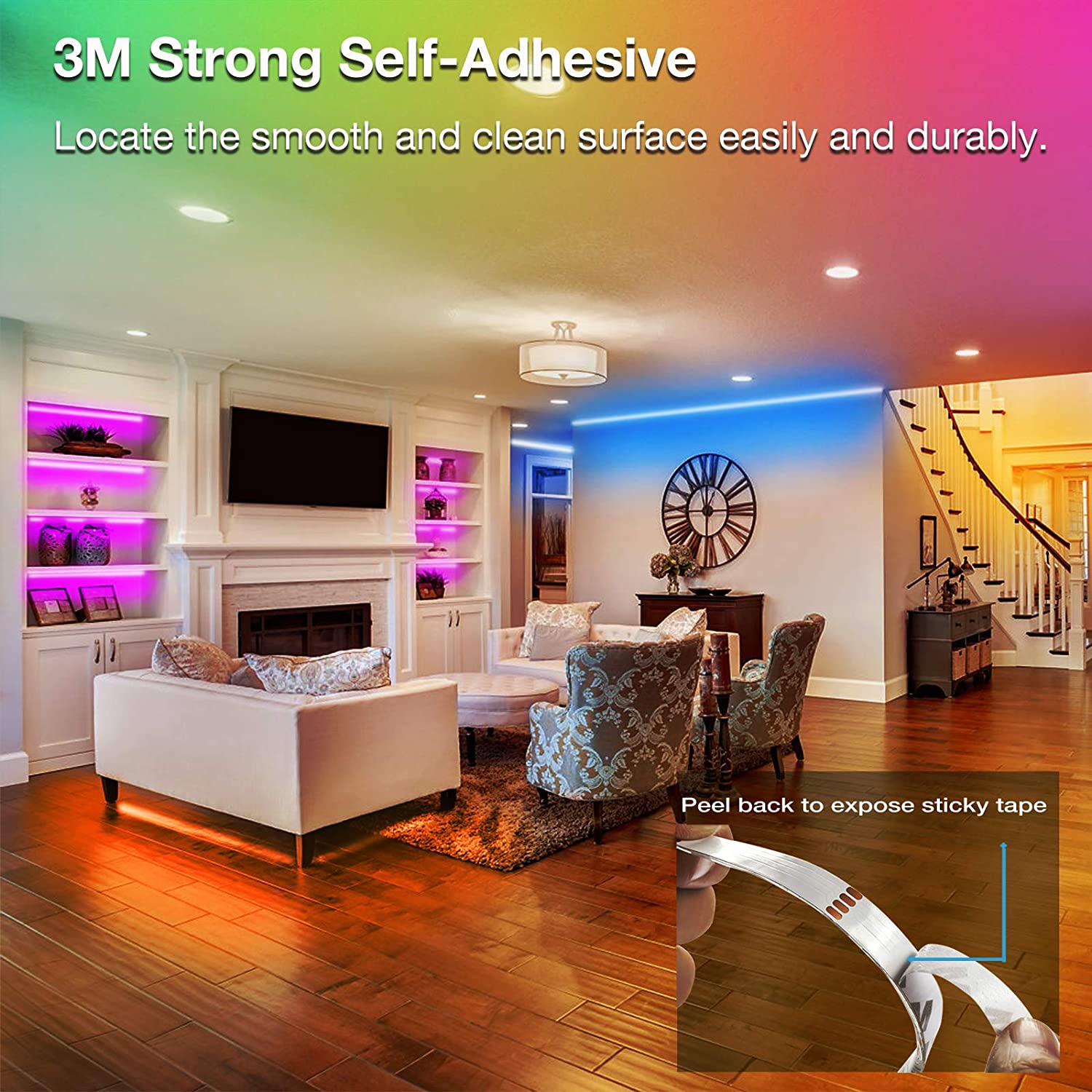 50ft RGB Led Strip Lights, Volivo Color Changing Led Light Strips Kit with Remote Control, Led Lights for Bedroom