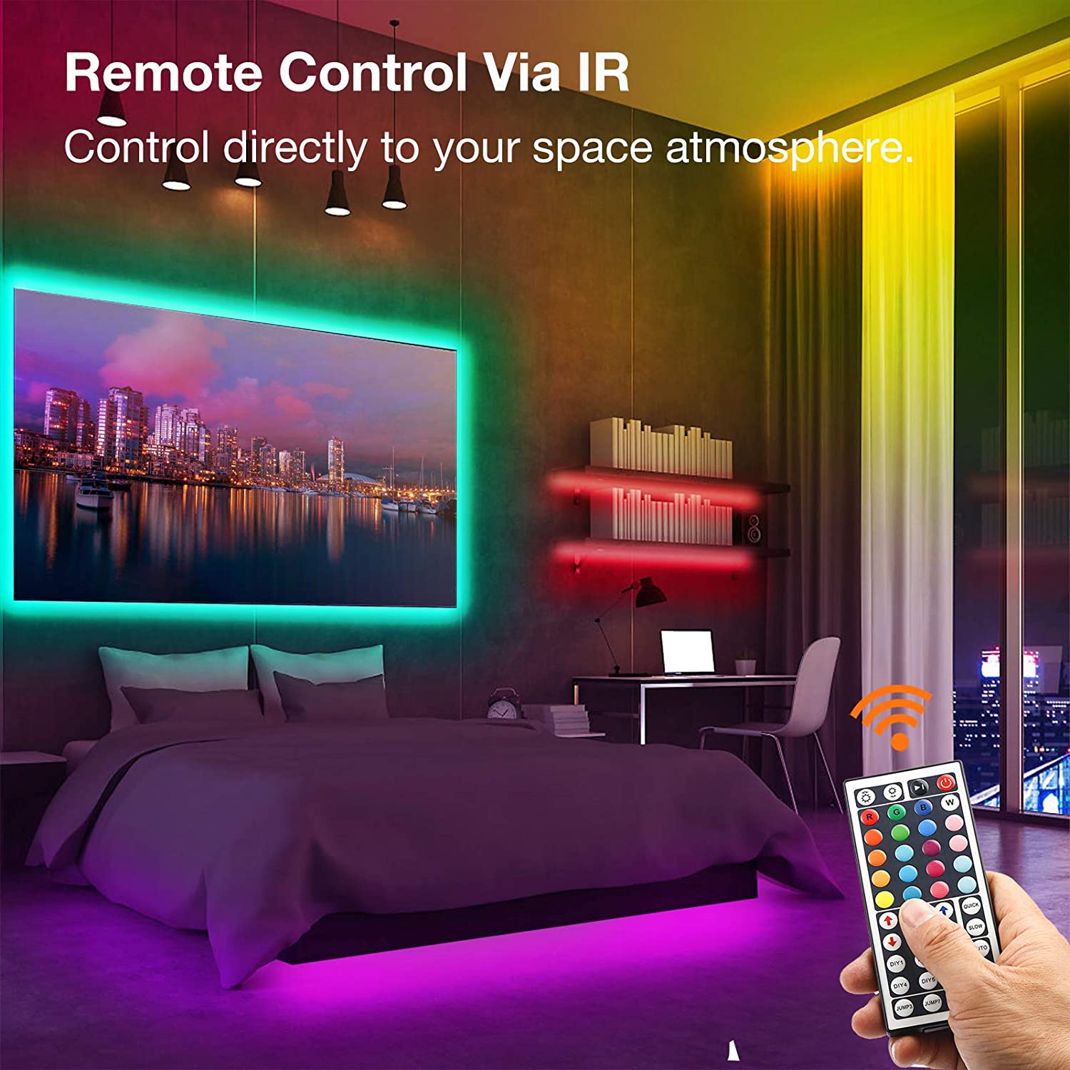 50ft RGB Led Strip Lights, Volivo Color Changing Led Light Strips Kit with Remote Control, Led Lights for Bedroom