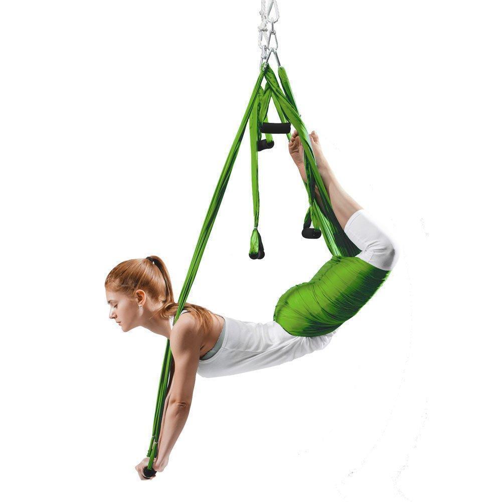 Aerial yoga hammock 6 handles strap, home gym hanging belt swing, anti-gravity aerial traction device