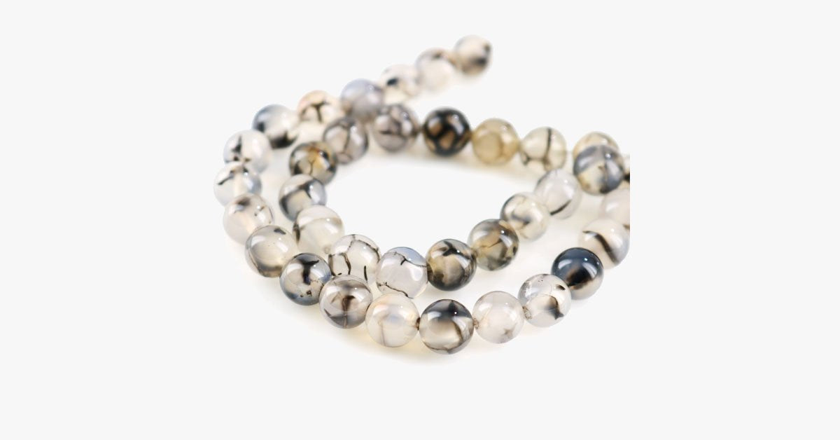 Black White Texture Onyx Chalcedony Beads Bracelet/Necklace