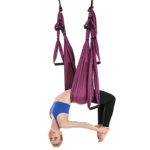 Aerial yoga hammock 6 handles strap, home gym hanging belt swing, anti-gravity aerial traction device