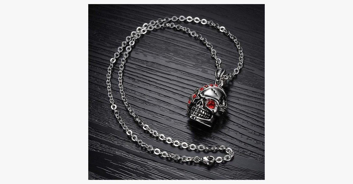 Bloody Stainless Steel and Cubic Zirconia Skull Pendant