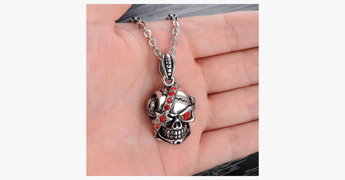 Bloody Stainless Steel and Cubic Zirconia Skull Pendant