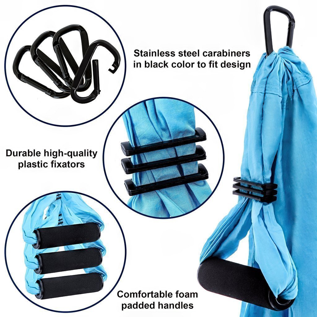 Aerial yoga hammock 6 handles strap, home gym hanging belt swing, anti-gravity aerial traction device