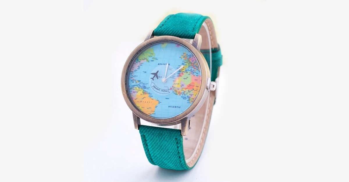 Denim World Map Watch