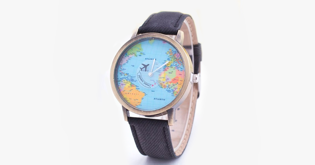 Denim World Map Watch
