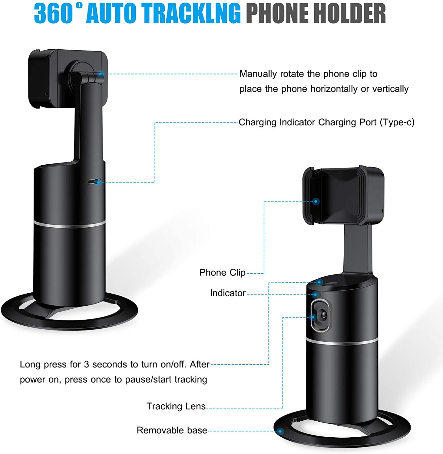 360 Rotation Auto Face Tracking - Auto Face Tracking Tripod - Smart Shooting Camera Holder Selfie Stick