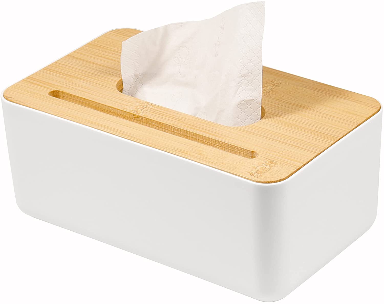Bamboo Tissue Box Holder Rectangular with Smart Phone Mount