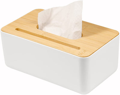 Bamboo Tissue Box Holder Rectangular with Smart Phone Mount